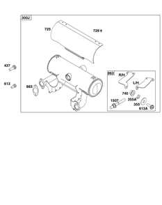 Exhaust Group Diagram and Parts List for 613477-4237-J1 400000 - 699999 Briggs and Stratton Engine